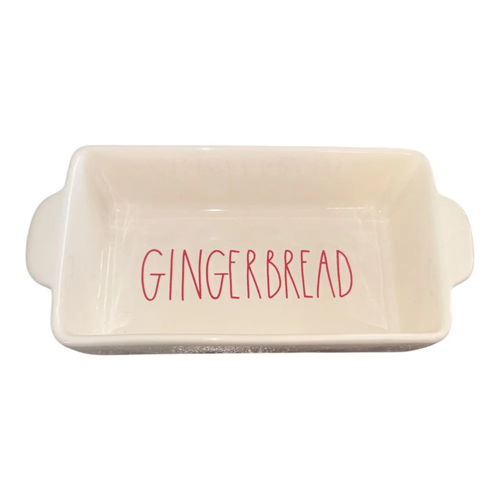 Rae Dunn Ceramic Gingerbread Loaf Pan, White, 9 Inch, Bakeware Collection